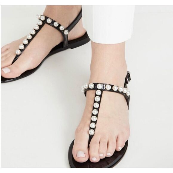 Stuart Weitzman Women's Goldie Jelly Sandals size 10 Black Pearls Slingback - Picture 2 of 9